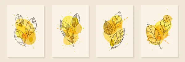 Abstrakte Kunst Herbst Aquarell Orange Und Gelb Hintergrund Mit Kritzelblättern Vektorgrafiken