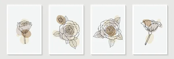 Set Von Kreativen Minimalistischen Handzeichnungen Rose Florale Umrisse Pastell Biege lizenzfreie Stockillustrationen