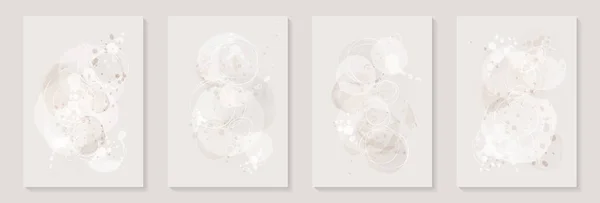 Abstrait Biege Nude Aquarelle Cercle Taches Avec Des Lignes Noires — Image vectorielle