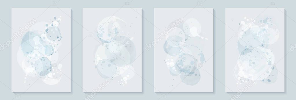 Abstract nude watercolor circle stains and watercolor brush stroke. Blue, white winter color. Watercolor Illustration for holidays background and invitation cards Christmas, New Year.
