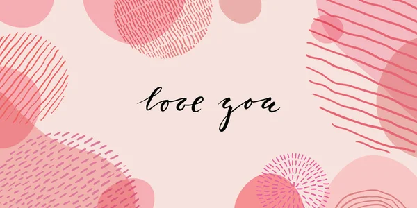 Love You Hand Drawn Calligraphy Lettering Pink Background Geometric Shapes – Stock-vektor