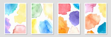 Soyut parlak suluboya lekeler ve suluboya fırça darbeleri. Duvar dekorasyonu, kartpostal, poster ve broşür için çok renkli suluboya resim tasarımı