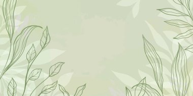 Soyut sanat yeşili yapraklar arka planda. El çizimi yeşil ve beyaz ana hatları yapraklar ve fırça darbeleri. Duvar dekorasyonu, afiş, kartpostal, poster ve broşür için vektör arkaplanı