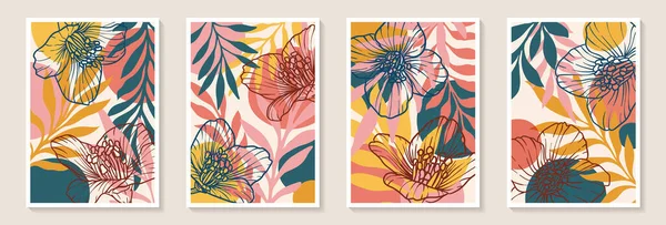 クリエイティブミニマリストハンドペイント水彩汚れや手描きのドアで抽象アートの背景スクリブル花の植物を描きます 壁の装飾 ポストカード ポスターやパンフレットのデザイン — ストックベクタ
