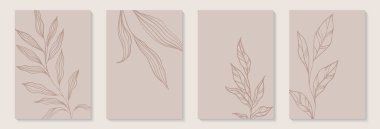 Yaprak dalları ve El Çizimi Scribble çiçek bitkileriyle yaratıcı minimalist soyut sanat geçmişi. Soyut yaprak. Duvar dekorasyonu, kartpostal, poster veya broşür için tasarım