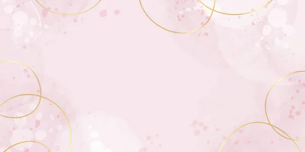 Abstraktes Staubiges Rosafarbenes Flüssiges Aquarell Mit Goldenen Linien Punkten Und — Stockvektor