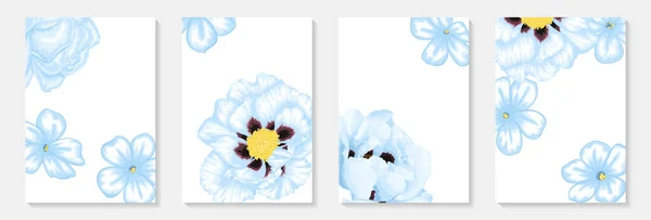 ライトブルーの花とラグジュアリーウェディング招待状のセット 結婚式 誕生日 バレンタインデー 母の日 記念日のグリーティングカードのデザイン — ストックベクタ