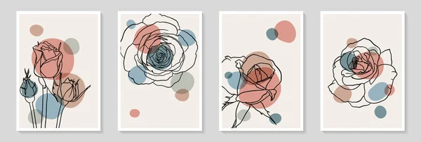 Ensemble Illustrations Créatives Minimalistes Peintes Main Contour Floral Pastel Forme — Image vectorielle