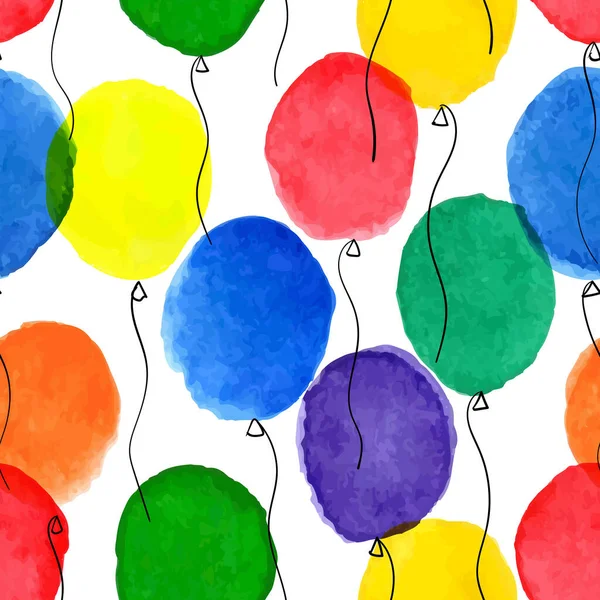 Seamless Pattern Hand Drawn Cartoon Watercolor Balloons Symbols Birthday Party — Stockvektor