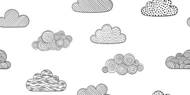 Karalama bulutlarının siyah ve beyaz desenleri. Geçmiş tasarım tebrik kartları ve düğün, doğum günü, anneler günü ve diğer mevsimsel sonbahar tatilleri için davetiyeler.