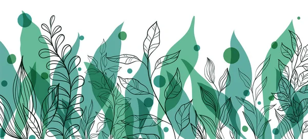 アブストラクトアートグリーン熱帯線画は背景ベクトルを残します 葉形とスクリブルドア線形葉を持つ壁紙デザイン ヴィンテージ植物の花のパターン — ストックベクタ