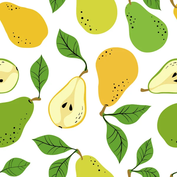 Seamless Pattern Yellow Green Pears Pear Slices Hand Drawn Pears - Stok Vektor