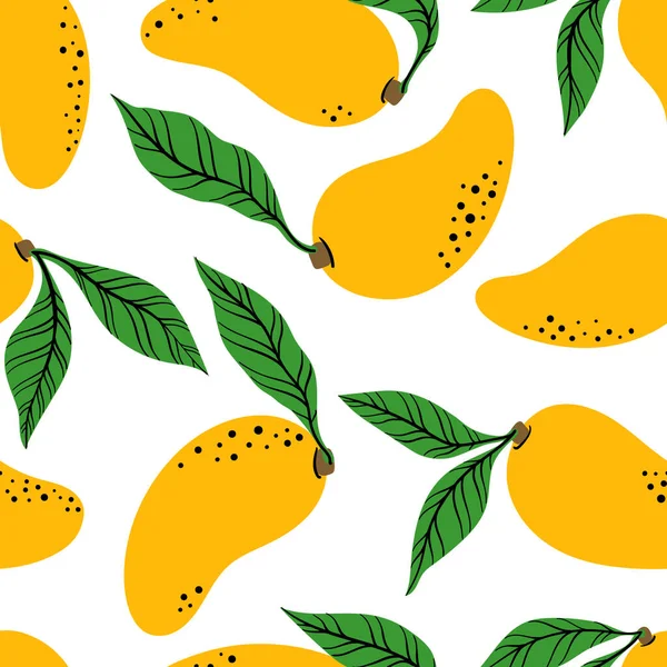 Seamless Pattern Orange Mango Leaf Hand Drawn Yellow Mango Pattern - Stok Vektor