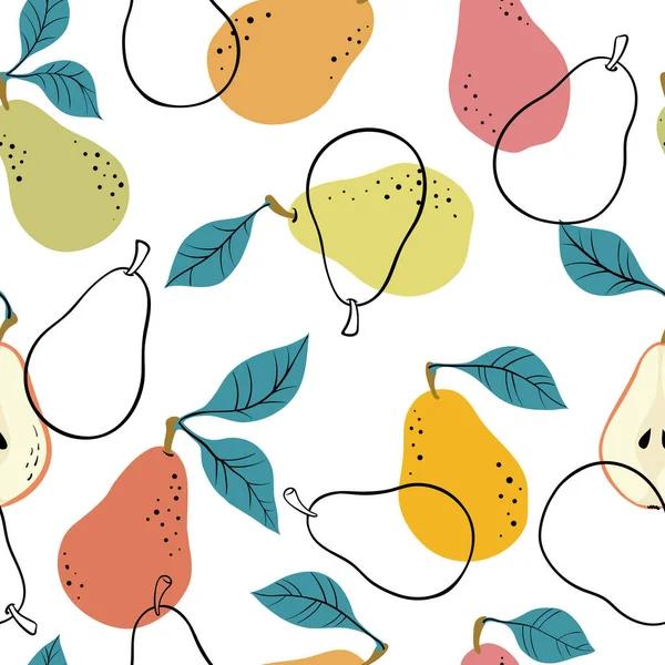 Seamless Pattern Yellow Green Pears Pear Slices Hand Drawn Pears —  Vetores de Stock