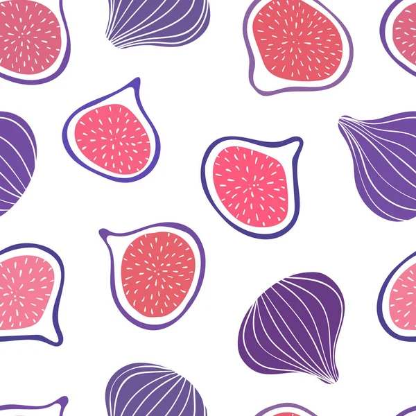 Tropical Seamless Pattern Violet Figs Fig Slices Hand Drawn Fruits - Stok Vektor