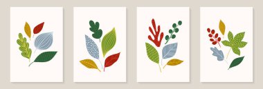 Creative minimalist hand draw Abstract art background. Modern aesthetic illustrations. doodle style linear leaves. Contemporary artistic Design for wall decoration, poster, brochure