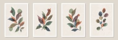 Yaprak dalları ve El Çizimi Scribble çiçek bitkileriyle yaratıcı minimalist soyut sanat geçmişi. Soyut yaprak. Duvar dekorasyonu, kartpostal, poster veya broşür için tasarım