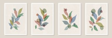Yaprak dalları ve El Çizimi Scribble çiçek bitkileriyle yaratıcı minimalist soyut sanat geçmişi. Soyut yaprak. Duvar dekorasyonu, kartpostal, poster veya broşür için tasarım