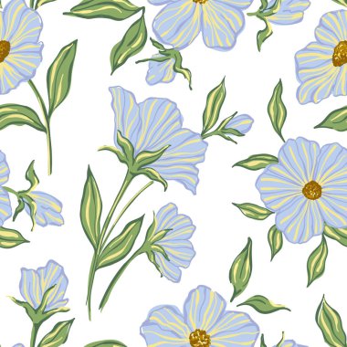 Seamless pattern painting flowers and leaves background vector. Wallpaper design with hand draw retro flowers, bouquets, leaves. Vintage botanical floral pattern, fabric, retro textures
