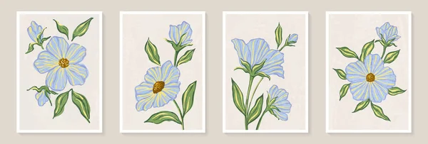 創造的なミニマリストアブストラクト葉の枝と手描きのドアスクリブル花の植物とアートの背景 抽象的な葉 壁の装飾 ポストカード ポスターやパンフレットのデザイン — ストックベクタ