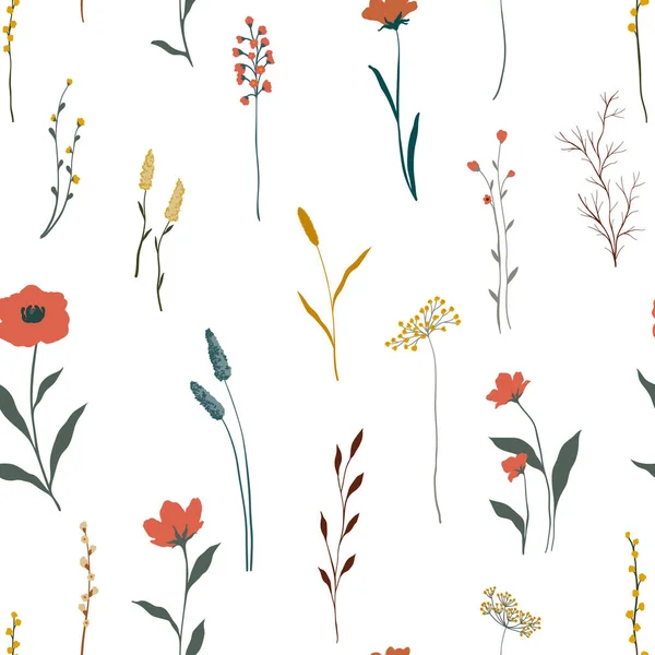 Bezešvé Pozadí Abstraktní Umění Letní Luční Rostliny Divoké Květiny Listy — Stockový vektor