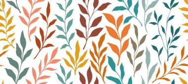 Yaprak dalları ve El Karalamalı Yazı Bitkileri afişi. Kusursuz desen. Yaratıcı minimalist soyut sanat geçmişi. Duvar dekorasyonu, kartpostal, poster veya broşür tasarla