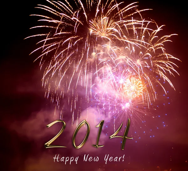 Feliz año nuevo 2014 - fuegos artificiales por la noche —  Fotos de Stock