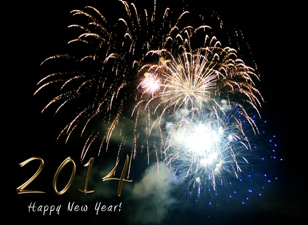 Feliz año nuevo 2014 - fuegos artificiales por la noche — Foto de Stock