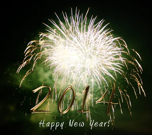 Szczęśliwego nowego roku 2014 - pokaz sztucznych ogni w nocy — Zdjęcie stockowe