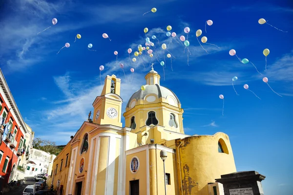 Smuk panoramaudsigt kirke Procida - Stock-foto