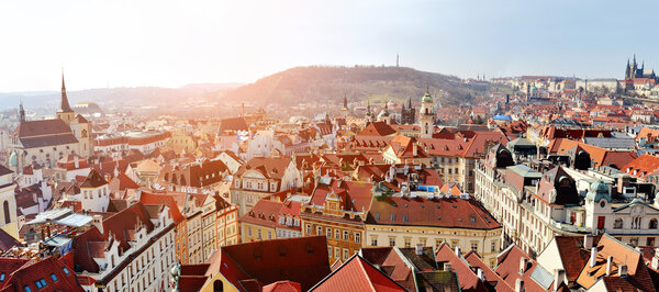 Prague panoramic view of Stare Mesto and Mala strana from Old Town Hall Tower, Praha, Czech Republic
