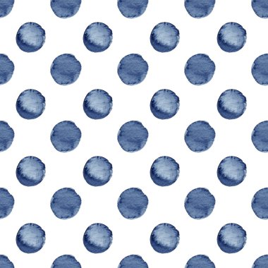 Elle boyanmış suluboya, pürüzsüz desen. Soyut mavi indigo yuvarlak düşüş arkaplanı Clipart.