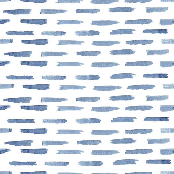 Aquarel naadloze patroon lijnen abstracte achtergrond. Blauwe indigo illustratie. — Stockfoto