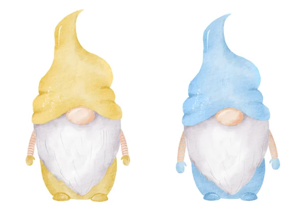 Yellow Blue Watercolor Easter Gnome — Stockfoto