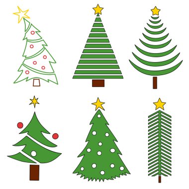 Vektör Noel ağacı seti, tebrik kartları için çam ağaçları, davetiyeler, afişler, web. Kış tatili Simge koleksiyonu.