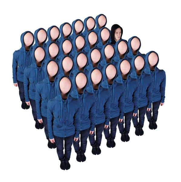 Faceless crowd with an exception — Stock Photo, Image