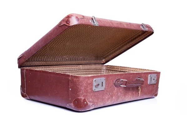 白い背景で隔離されたヴィンテージ茶色スーツケース — ストック写真