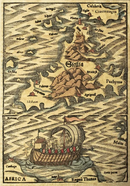 Sicily oude kaart 4 — Stockfoto