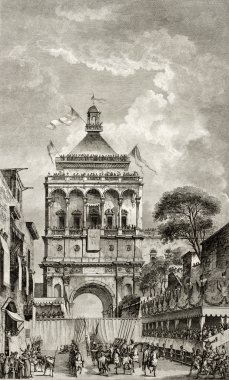 Palermo, İtalya, porta nuova antika illüstrasyon