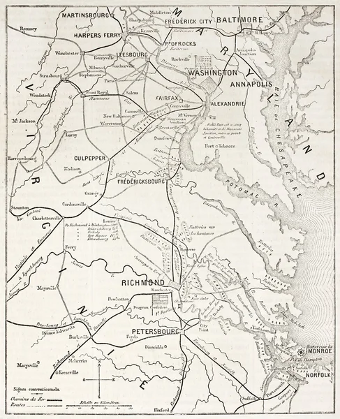 Teatro di guerra civile americano vecchia mappa . — Foto Stock