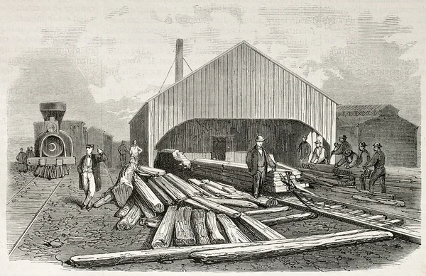 Železniční pražce, příprava — Stock fotografie