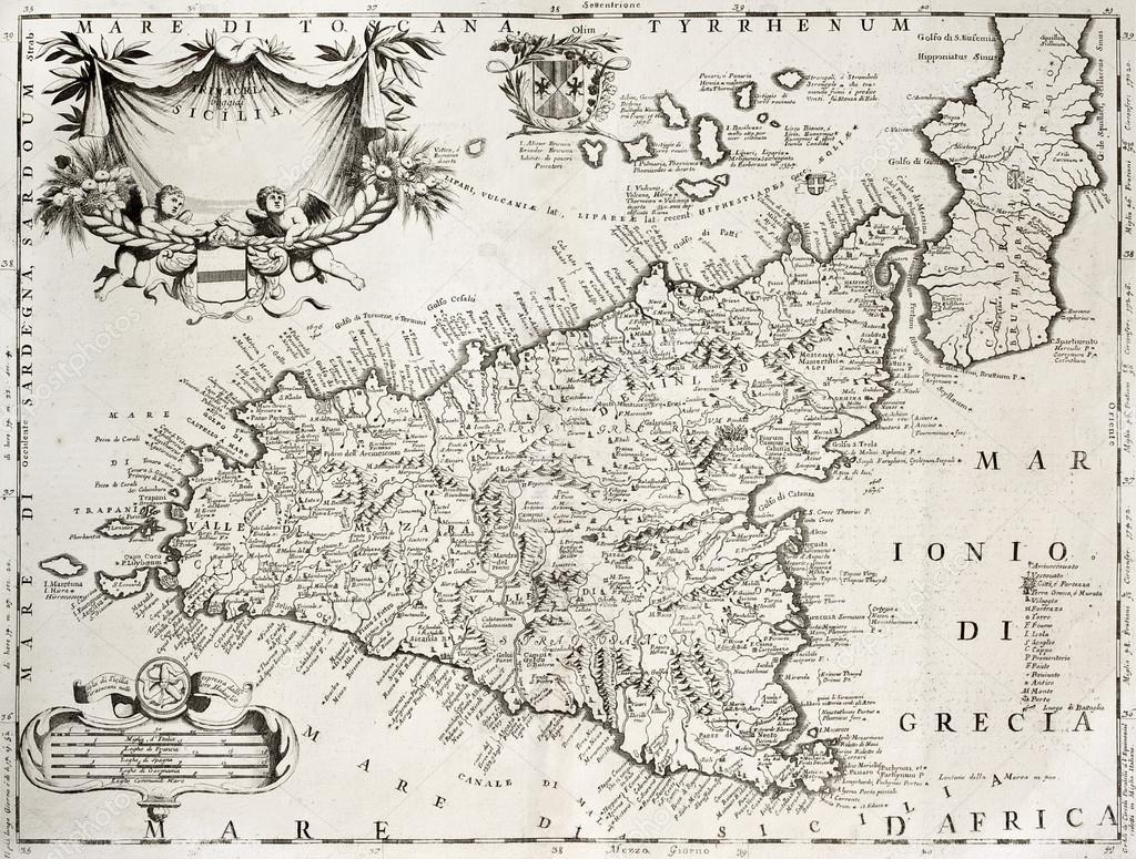 Sicily old map with Syracuse detail ⬇ Stock Photo, Image by © marzolino