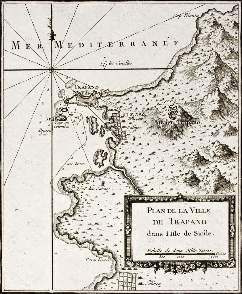 Sicily old map with Syracuse detail — Stock Photo © marzolino 13290549