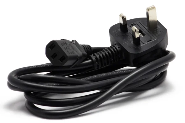 Black UK electrical cord — Stock Photo, Image