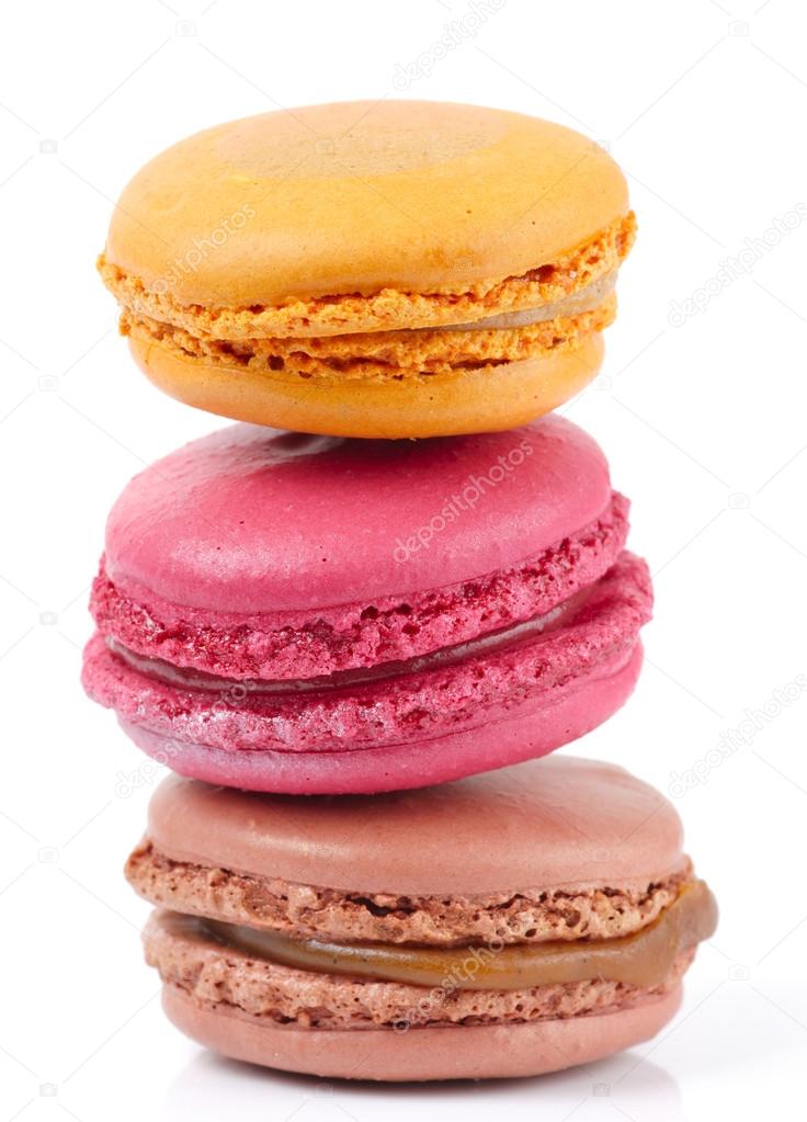 Three colorful macarons isolated on white background — Stock Photo ...
