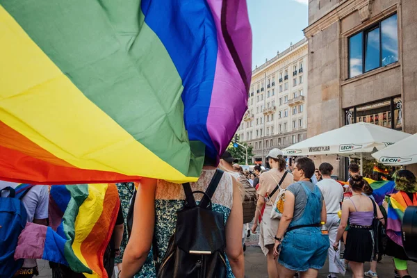 Лгбт Парад Месяц Гордости Варшаве Польские Украинские Активисты Маршируют Права — стоковое фото