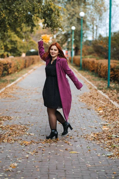 Outdoor Herbst Porträt Von Glücklich Lächelnd Größe Rote Haare Frau — Stockfoto