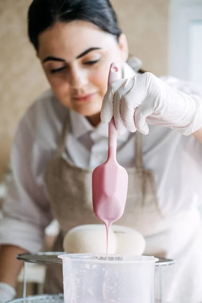 How To Make Mirror Glaze Recipe. Mousse Cake. Mirror Glaze Cake. Process of making heart shape mousse cake with pink mirror glaze. Frozen mirror icing on the cake.