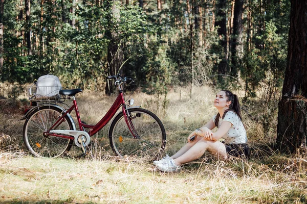 Psychische Gesundheit Vorteile Des Radfahrens Reduzieren Ängste Radfahren Wald Wald — Stockfoto