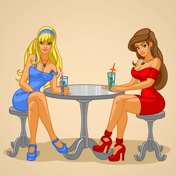 飲み物を楽しんでいる女性の友人のイラスト — ストックベクタ